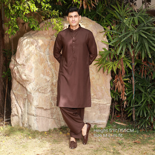 Poly Viscose Dark Brown Slim Fit Suit