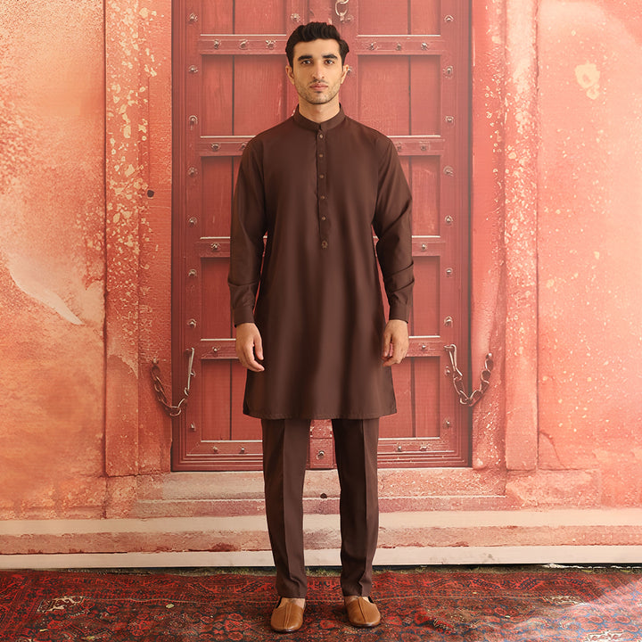 Poly Viscose Dark Brown Slim Fit Suit