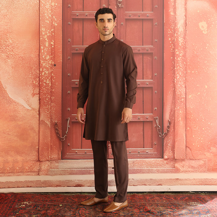 Poly Viscose Dark Brown Slim Fit Suit