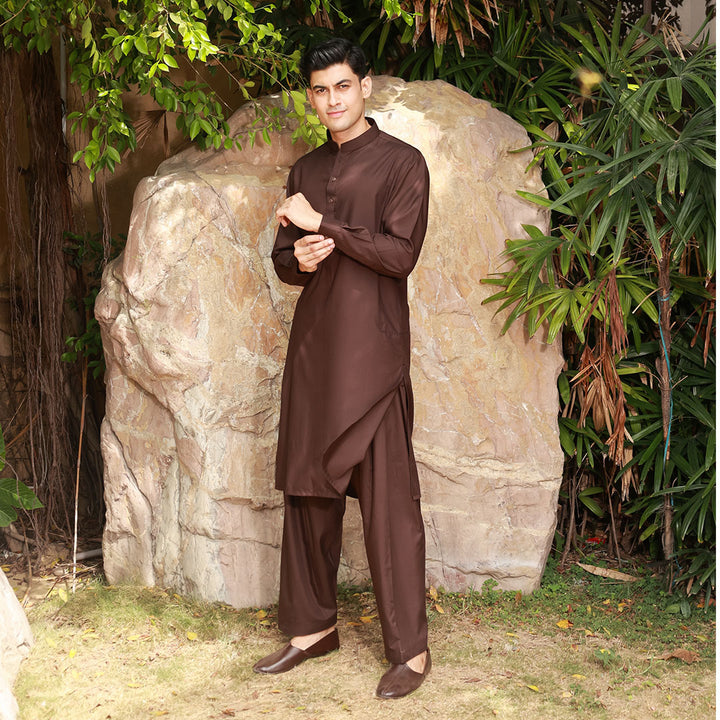 Poly Viscose Dark Brown Slim Fit Suit