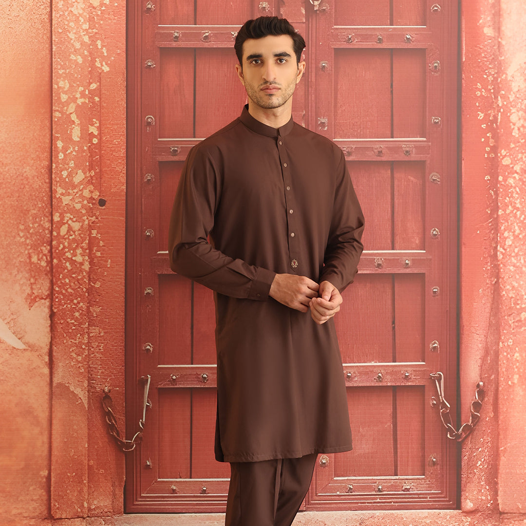 Poly Viscose Dark Brown Slim Fit Suit