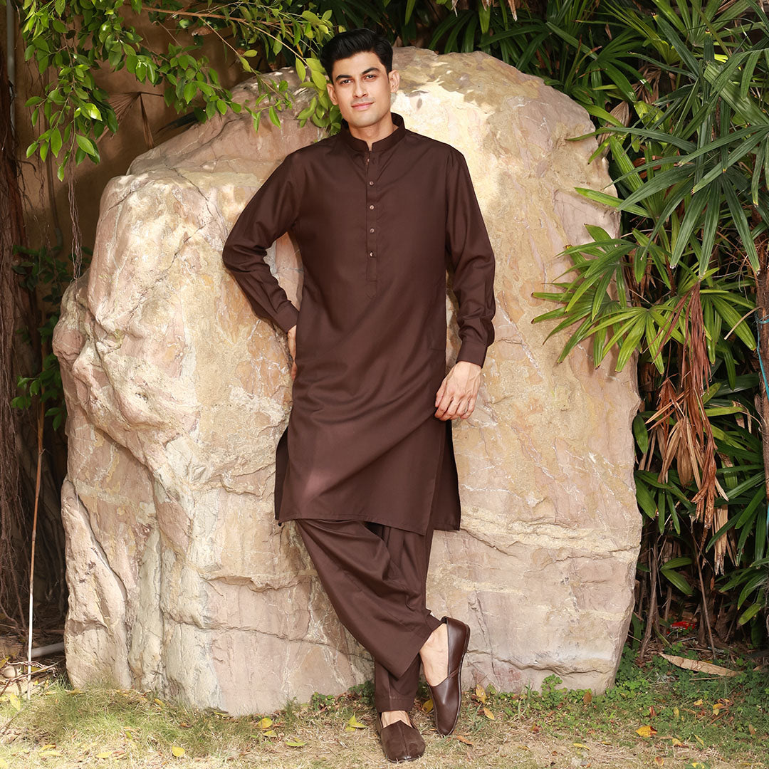 Poly Viscose Dark Brown Slim Fit Suit