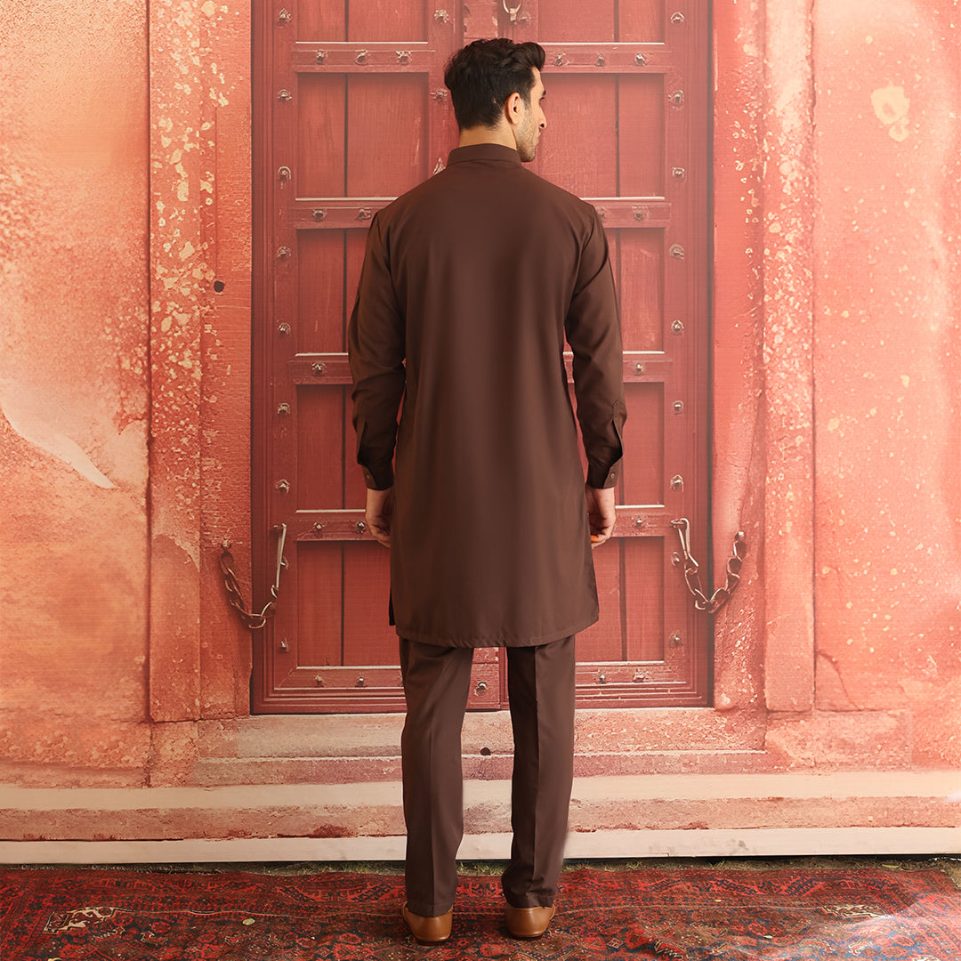 Poly Viscose Dark Brown Slim Fit Suit