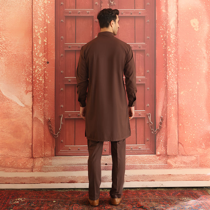 Poly Viscose Dark Brown Slim Fit Suit