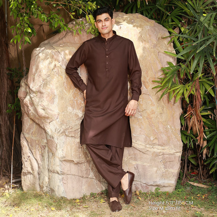 Poly Viscose Dark Brown Slim Fit Suit