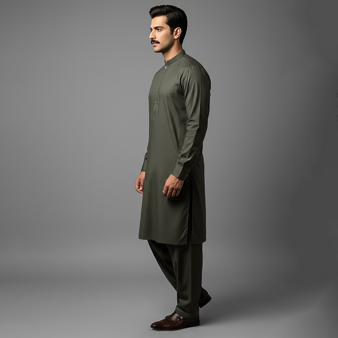 Poly Viscose Dark Olive Classic Fit Slightly Defected Plain Suit