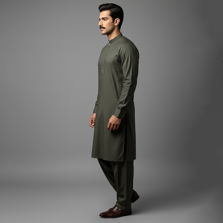 Poly Viscose Dark Olive Classic Fit Slightly Defected Plain Suit
