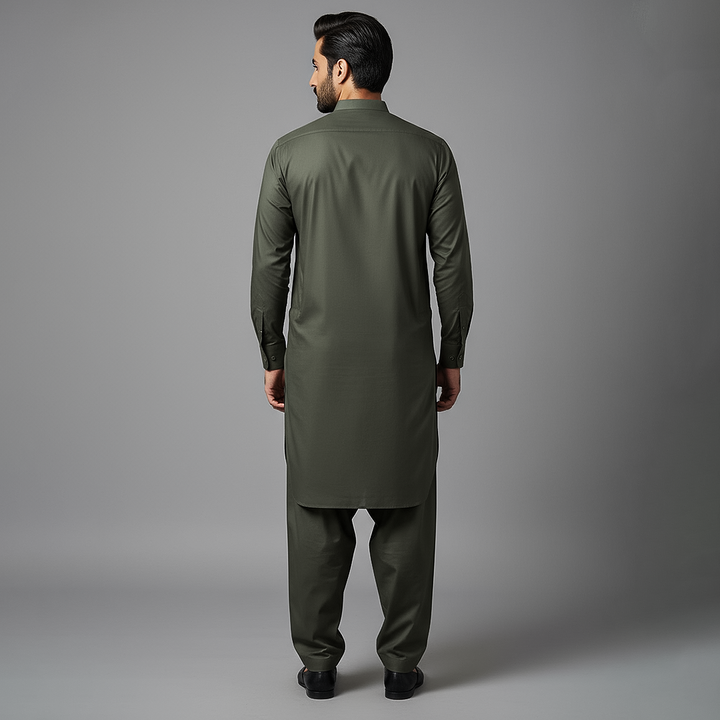 Poly Viscose Dark Olive Classic Fit Slightly Defected Plain Suit