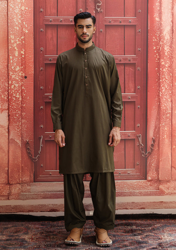 Poly Viscose Dark Olive Classic Fit Suit