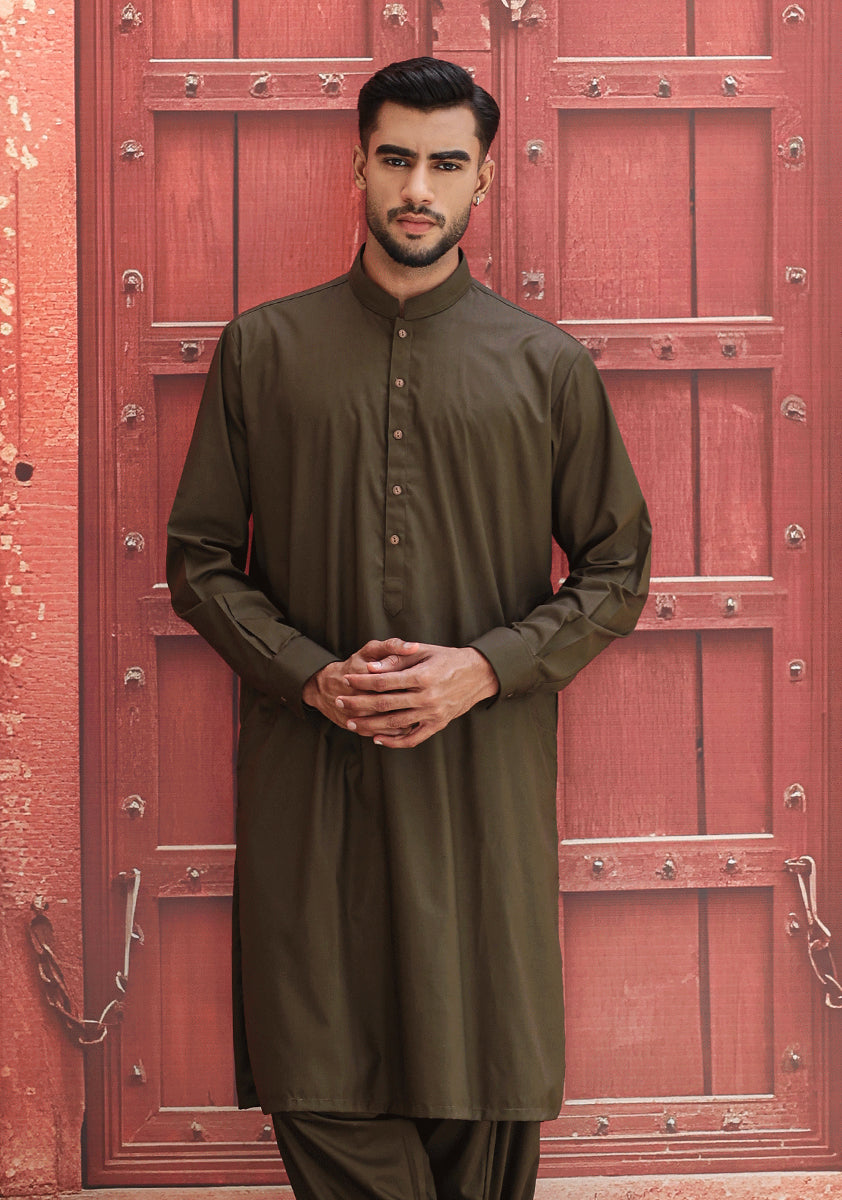 PV Dark Olive Classic Fit Plain Kameez Shalwar