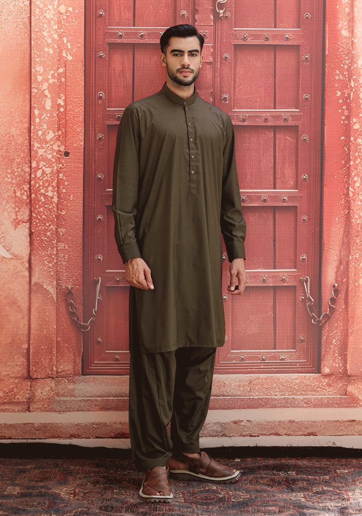 PV Dark Olive Classic Fit Plain Kameez Shalwar