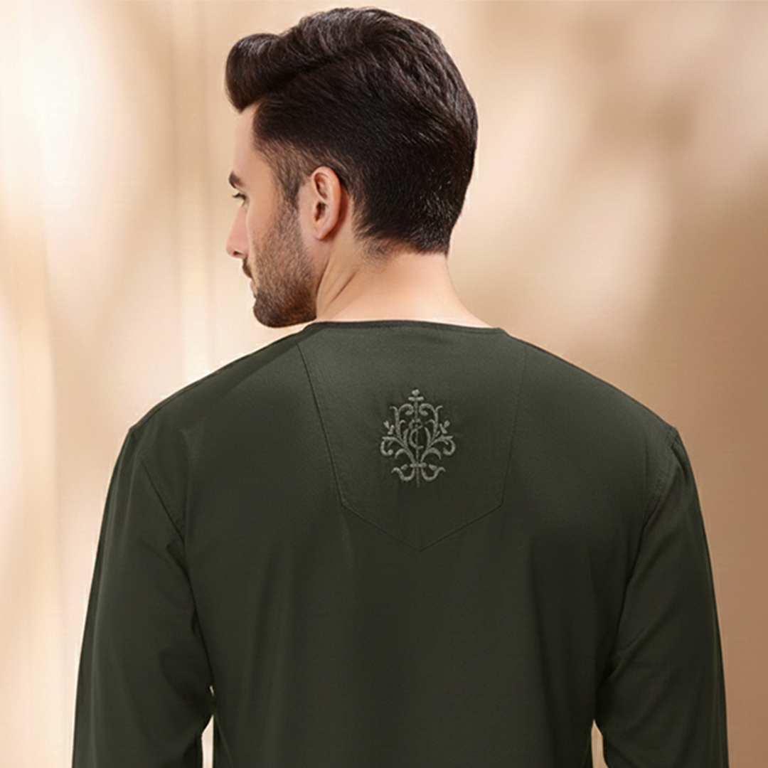 Poly Viscose Dark Olive Modern Fit Plain Suit