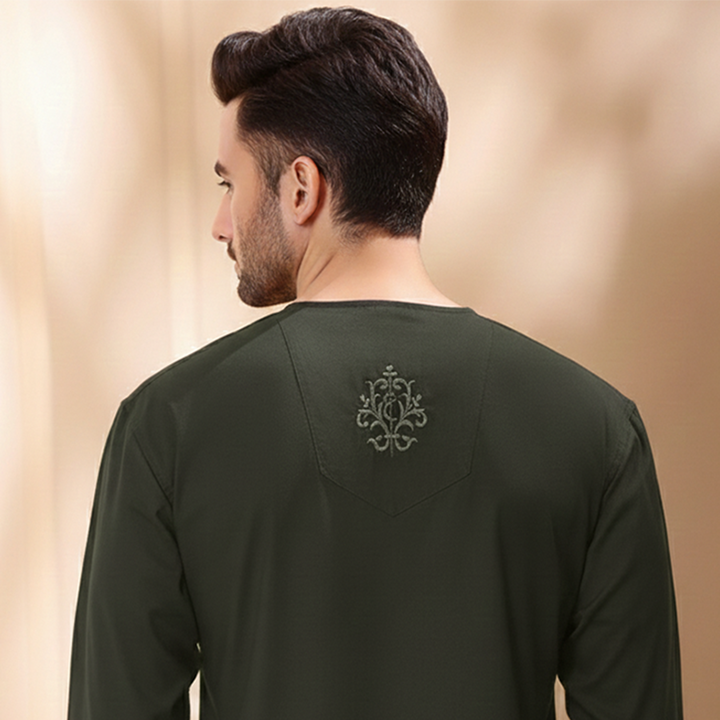 Poly Viscose Dark Olive Modern Fit Plain Suit