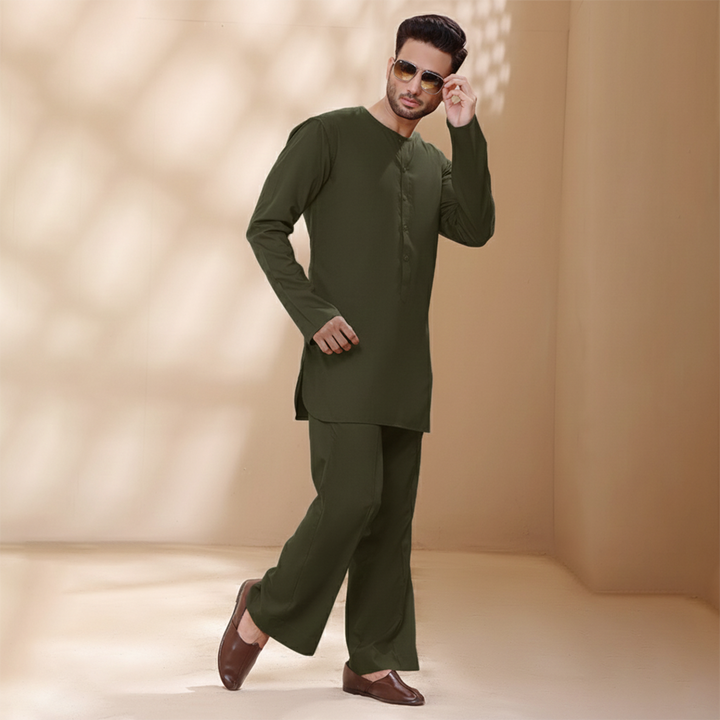 Poly Viscose Dark Olive Modern Fit Plain Suit
