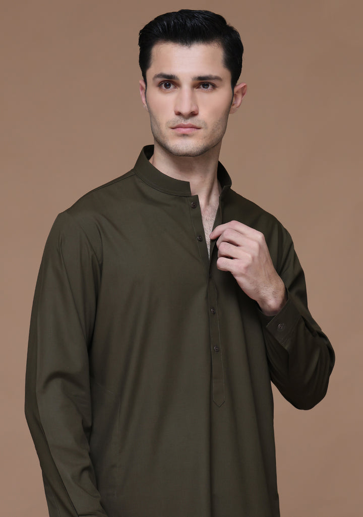 Poly Viscose Dark Olive Slim  Fit Suit