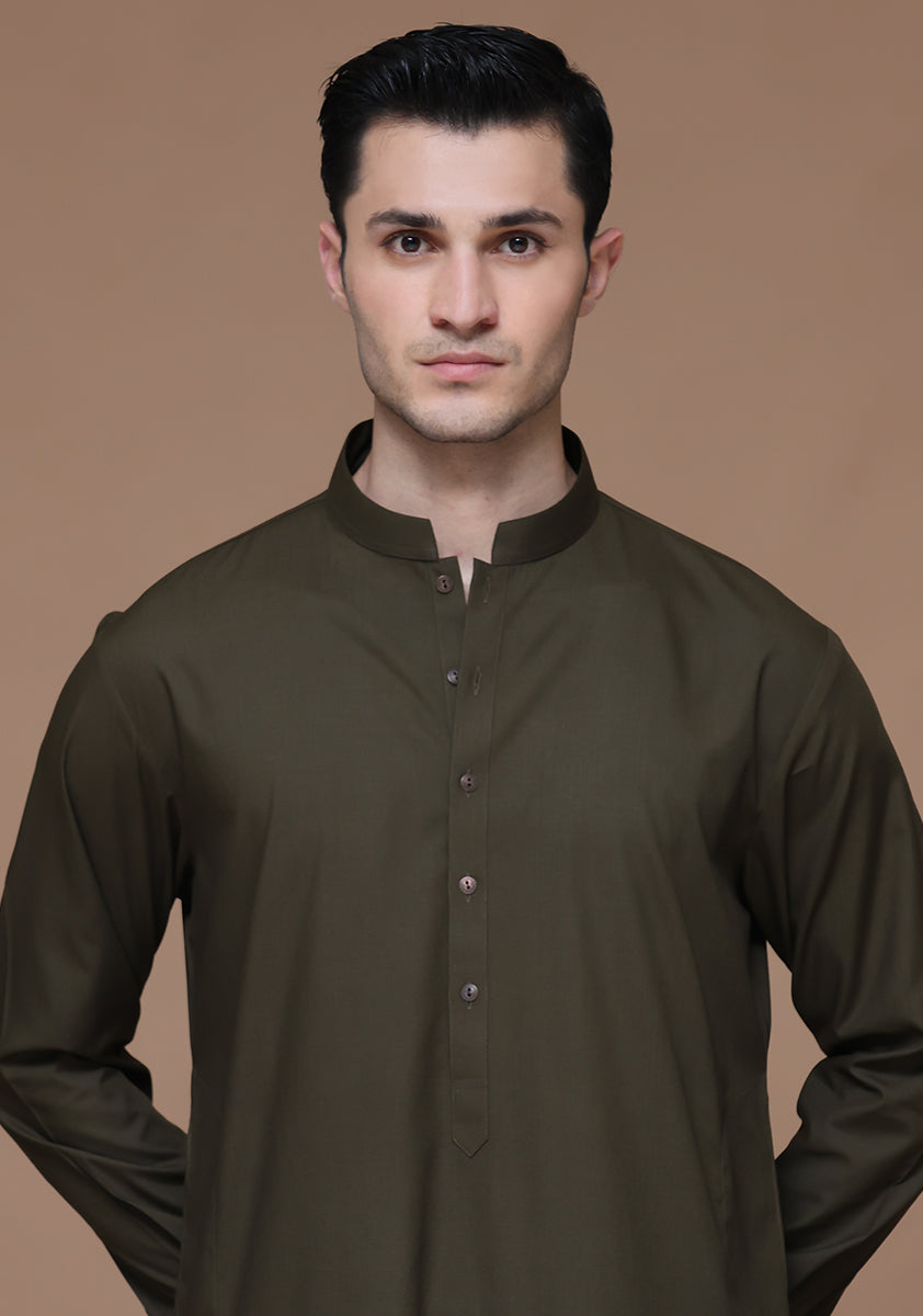 Poly Viscose Dark Olive Slim  Fit Suit