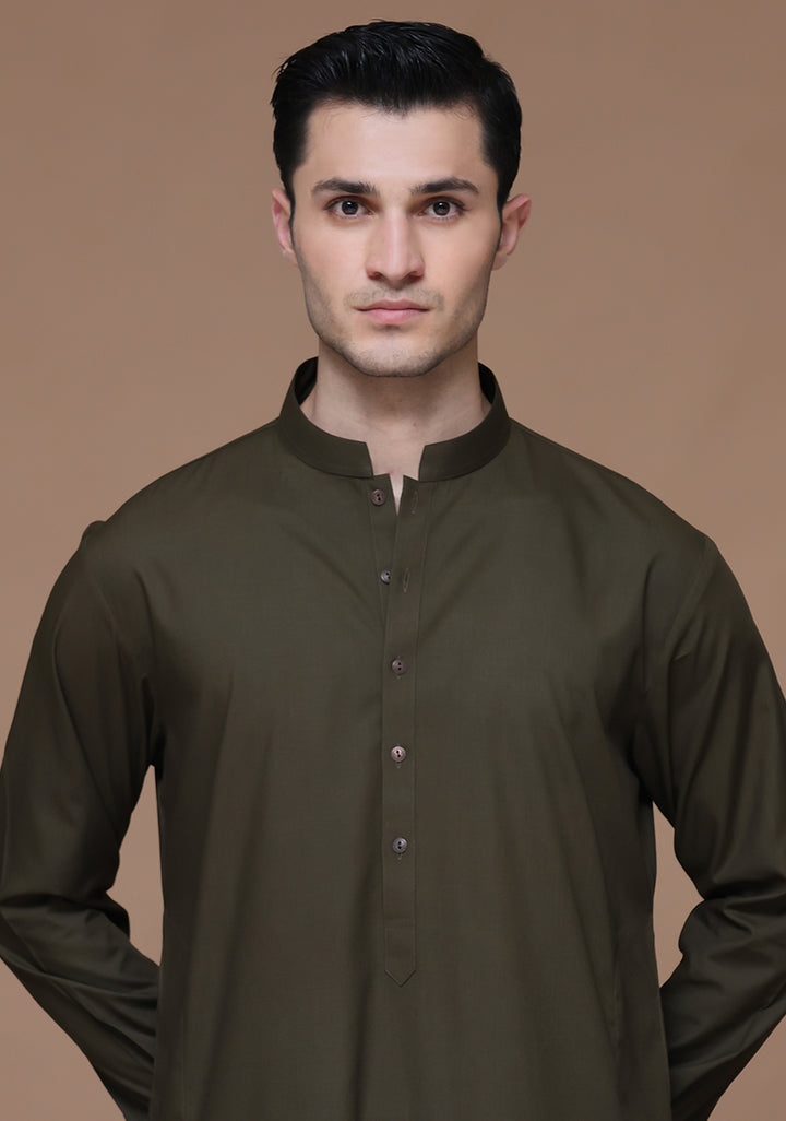 Poly Viscose Dark Olive Slim  Fit Suit