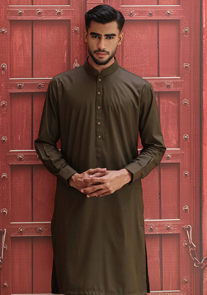 Poly Viscose Dark Olive Slim Fit Suit