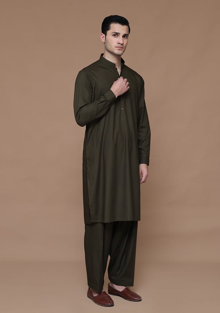 Poly Viscose Dark Olive Slim Fit Suit