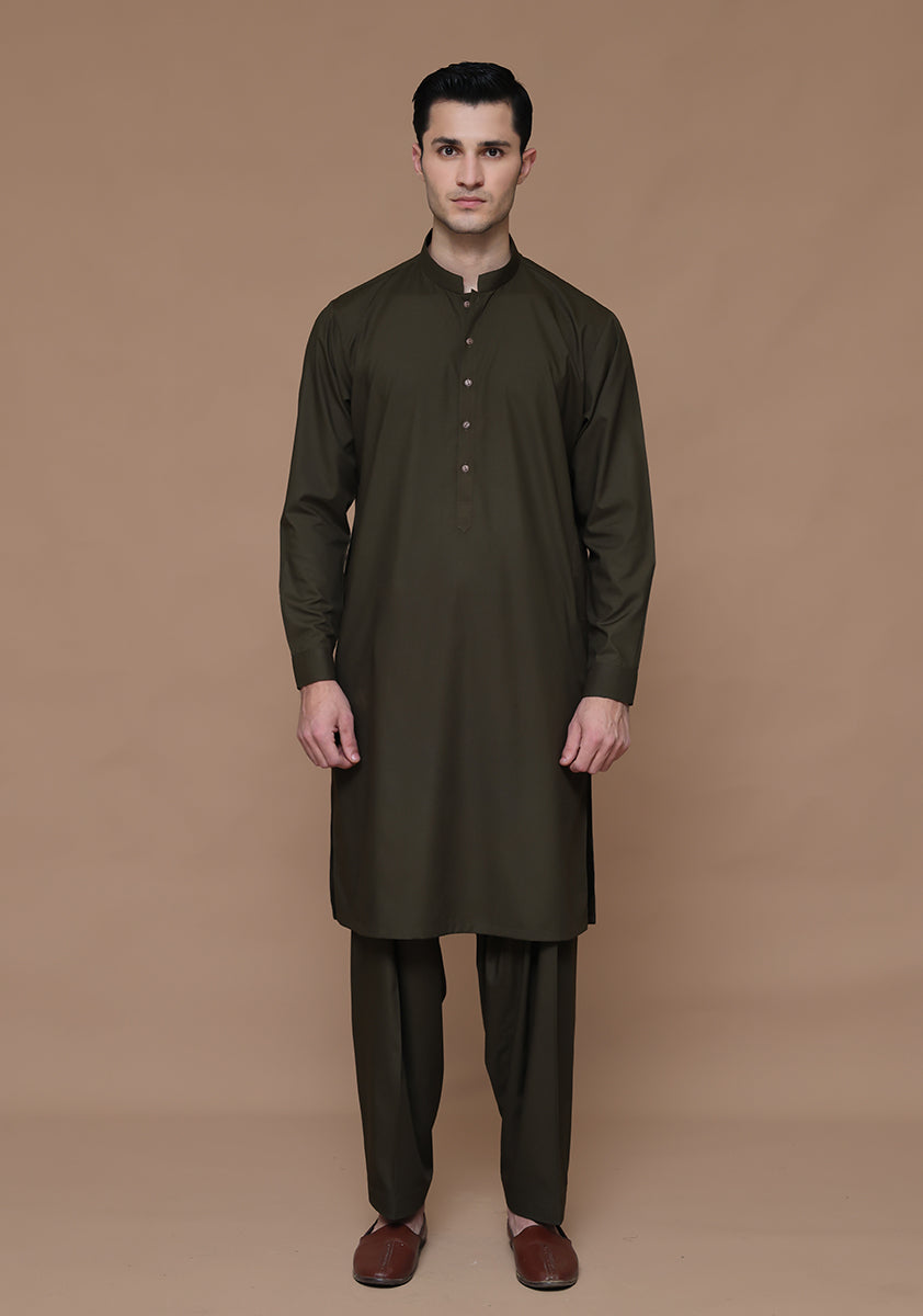Poly Viscose Dark Olive Slim Fit Suit