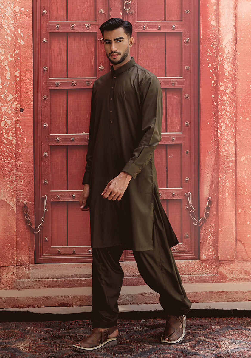 Poly Viscose Dark Olive Slim Fit Suit