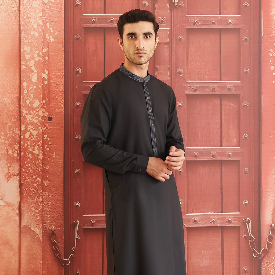 Poly Viscose Dark Shadow Slim Fit Embroidered Suit