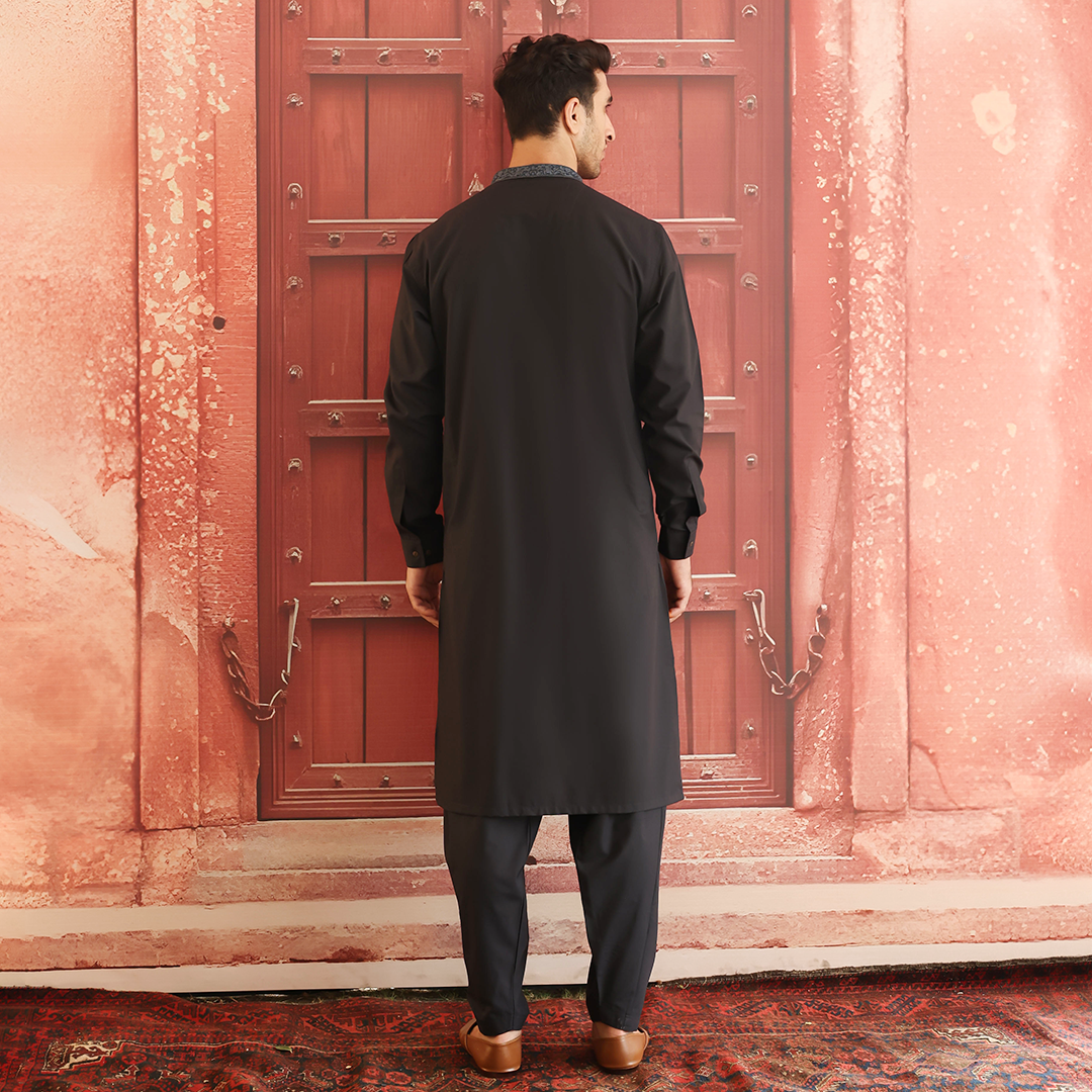 Poly Viscose Dark Shadow Slim Fit Embroidered Suit