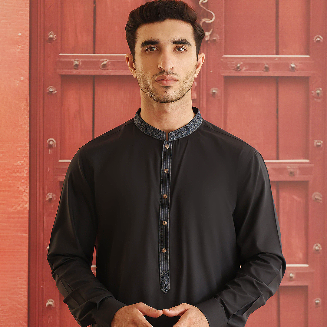 Poly Viscose Dark Shadow Slim Fit Embroidered Suit