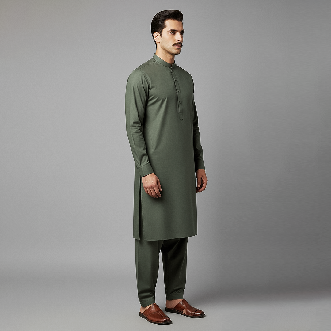 Poly Viscose Dusty Olive Classic Fit Plain Suit