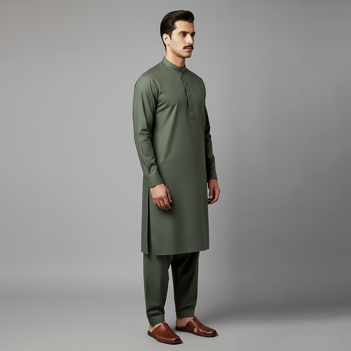 Poly Viscose Dusty Olive Classic Fit Plain Suit