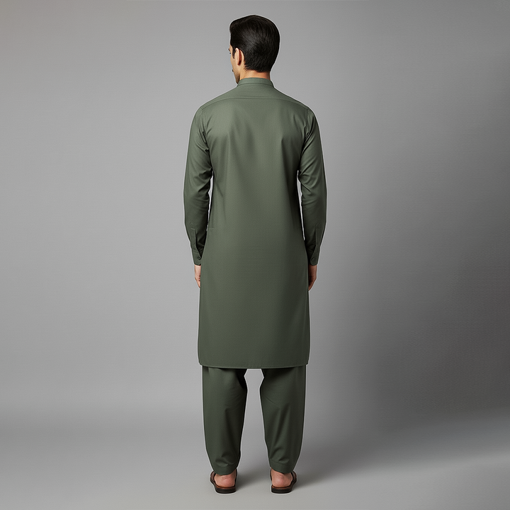 Poly Viscose Dusty Olive Classic Fit Plain Suit