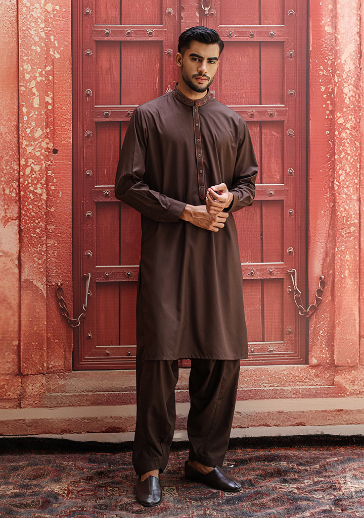 Poly Viscose Java Classic Fit Embroidered Suit