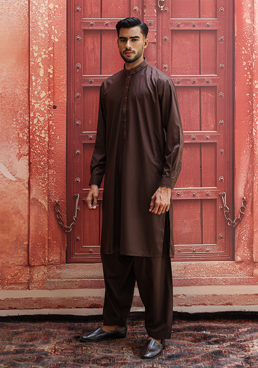 Poly Viscose Java Classic Fit Embroidered Suit