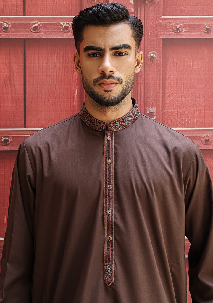 Poly Viscose Java Classic Fit Embroidered Suit