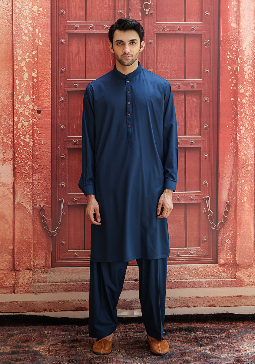 PV Moroccan Blue Classic Fit Plain Kameez Shalwar