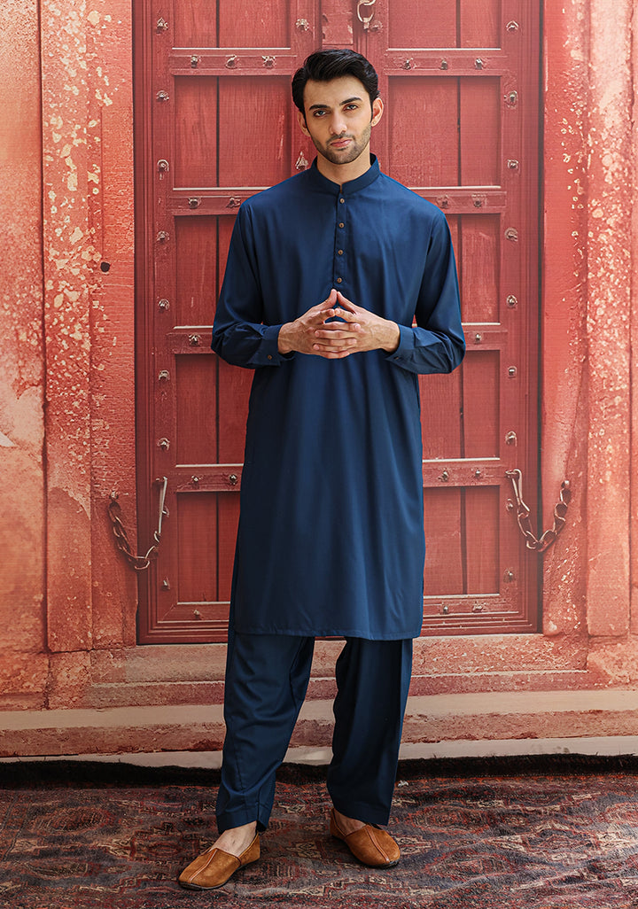 PV Moroccan Blue Classic Fit Plain Kameez Shalwar