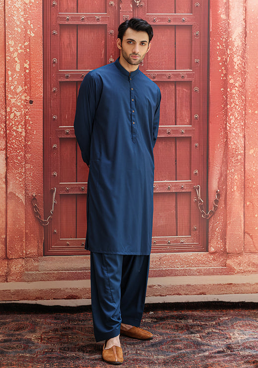 PV Moroccan Blue Classic Fit Plain Kameez Shalwar