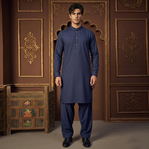 PV Navy Peony Classic Fit Plain Kameez Shalwar