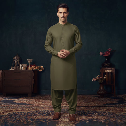 Poly Viscose Olive Green Classic Fit Suit