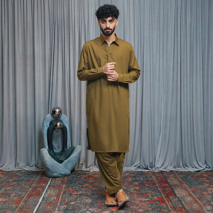 Poly Viscose Olive Green Classic Fit Suit