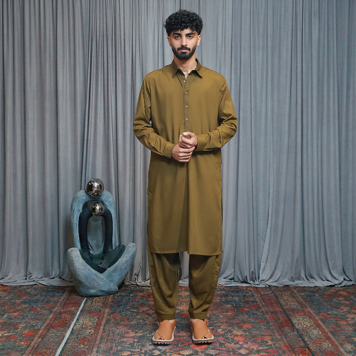 Poly Viscose Olive Green Classic Fit Suit