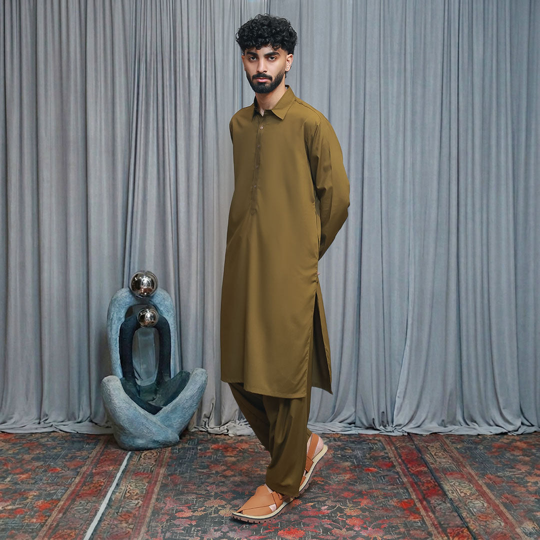 Poly Viscose Olive Green Classic Fit Suit