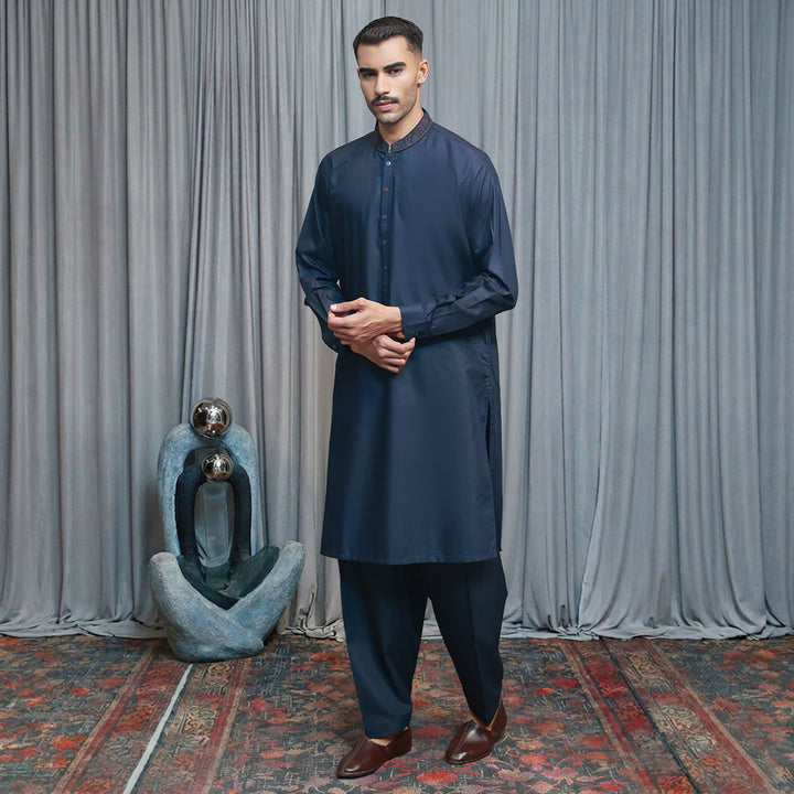 Poly Viscose Outer Space  Classic  Fit Embroidered Suit