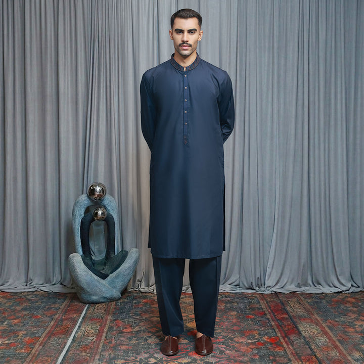 Poly Viscose Outer Space  Classic  Fit Embroidered Suit