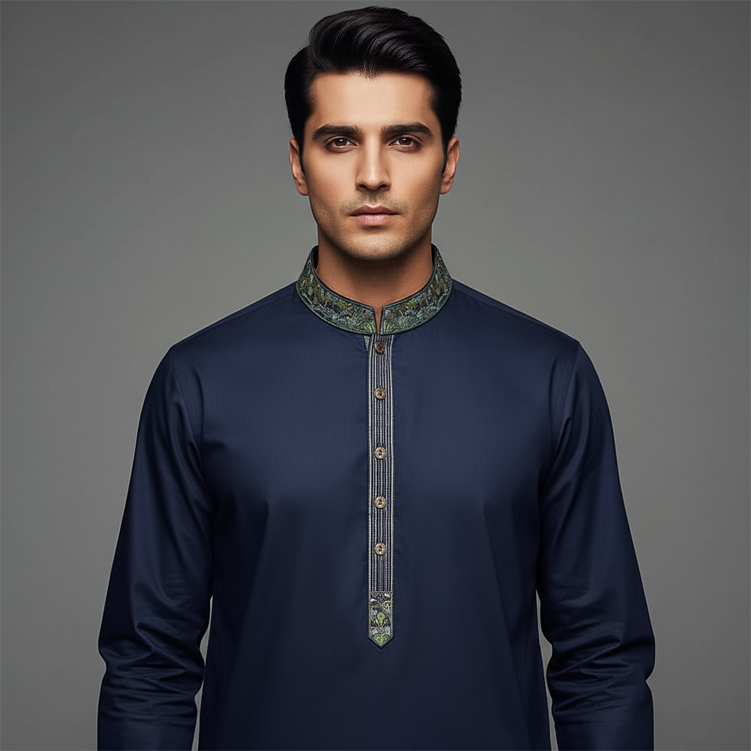 Poly Viscose Outer space Classic Fit Slightly Defected Embroidered Suit