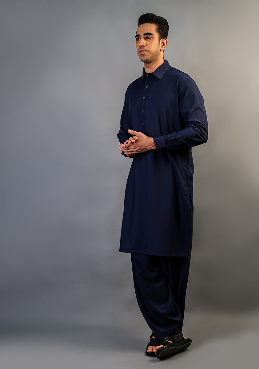 Poly Viscose Outer space Classic Fit Slightly Defected  Plain Suit