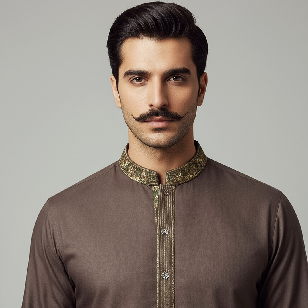 Poly Viscose Puce Classic Fit Embroidered Suit