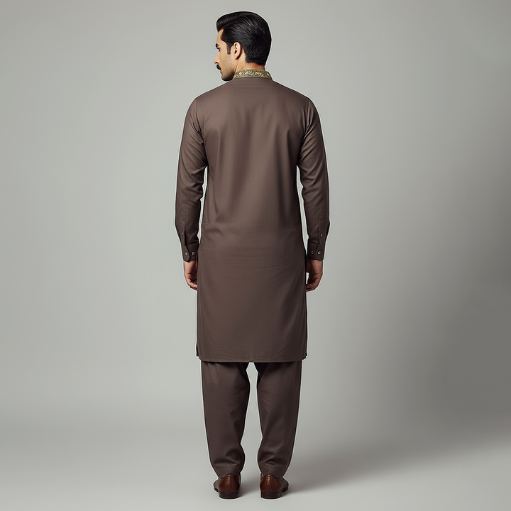 Poly Viscose Puce Classic Fit Embroidered Suit