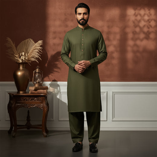 Poly Viscose Riffle Green Classic Fit Suit
