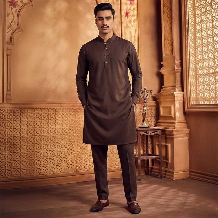 Poly Viscose Seal Brown Slim Fit Suit